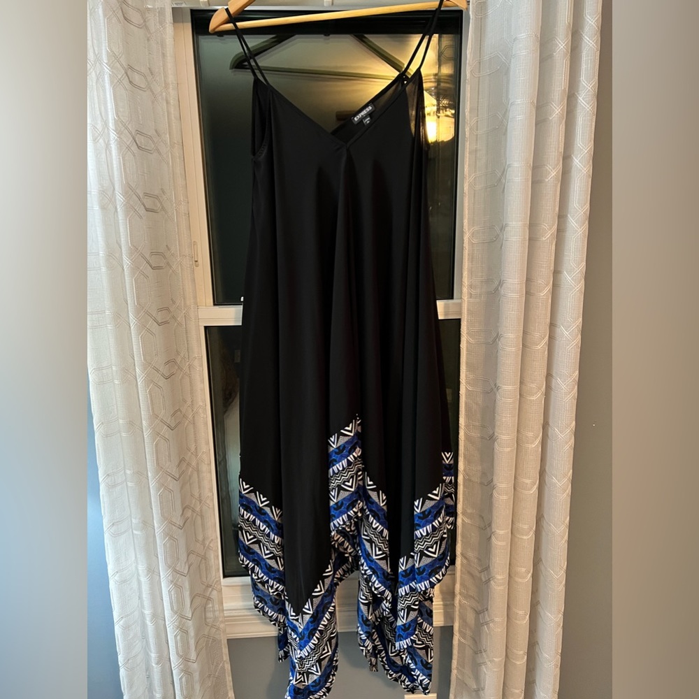 Black spaghetti strap asymmetrical dress